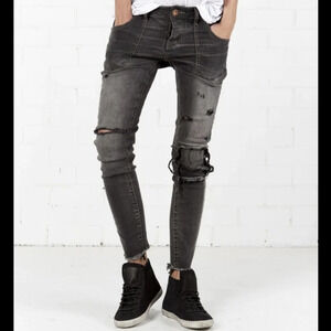 One Teaspoon Le Duke Freebirds Distressed Faded Tattered Skinny Jeans Denim 26